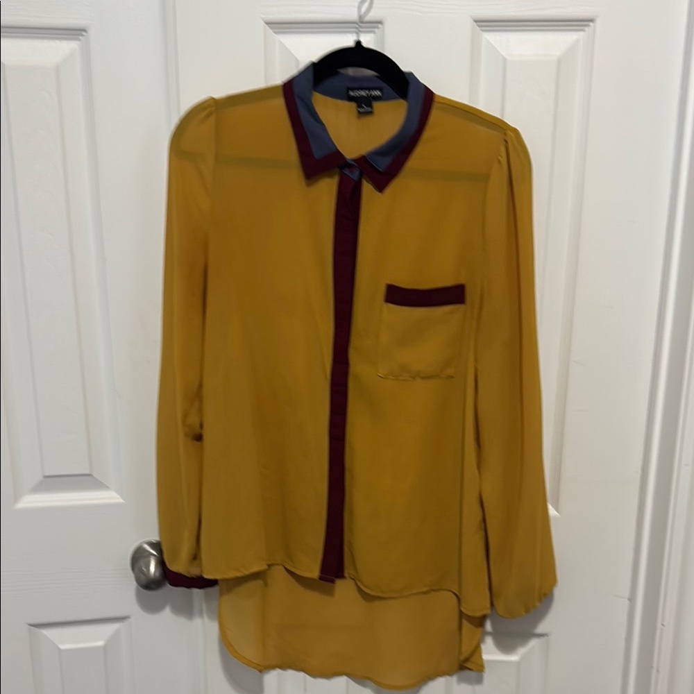 Audrey Ann Mustard and Burgundy Blouse